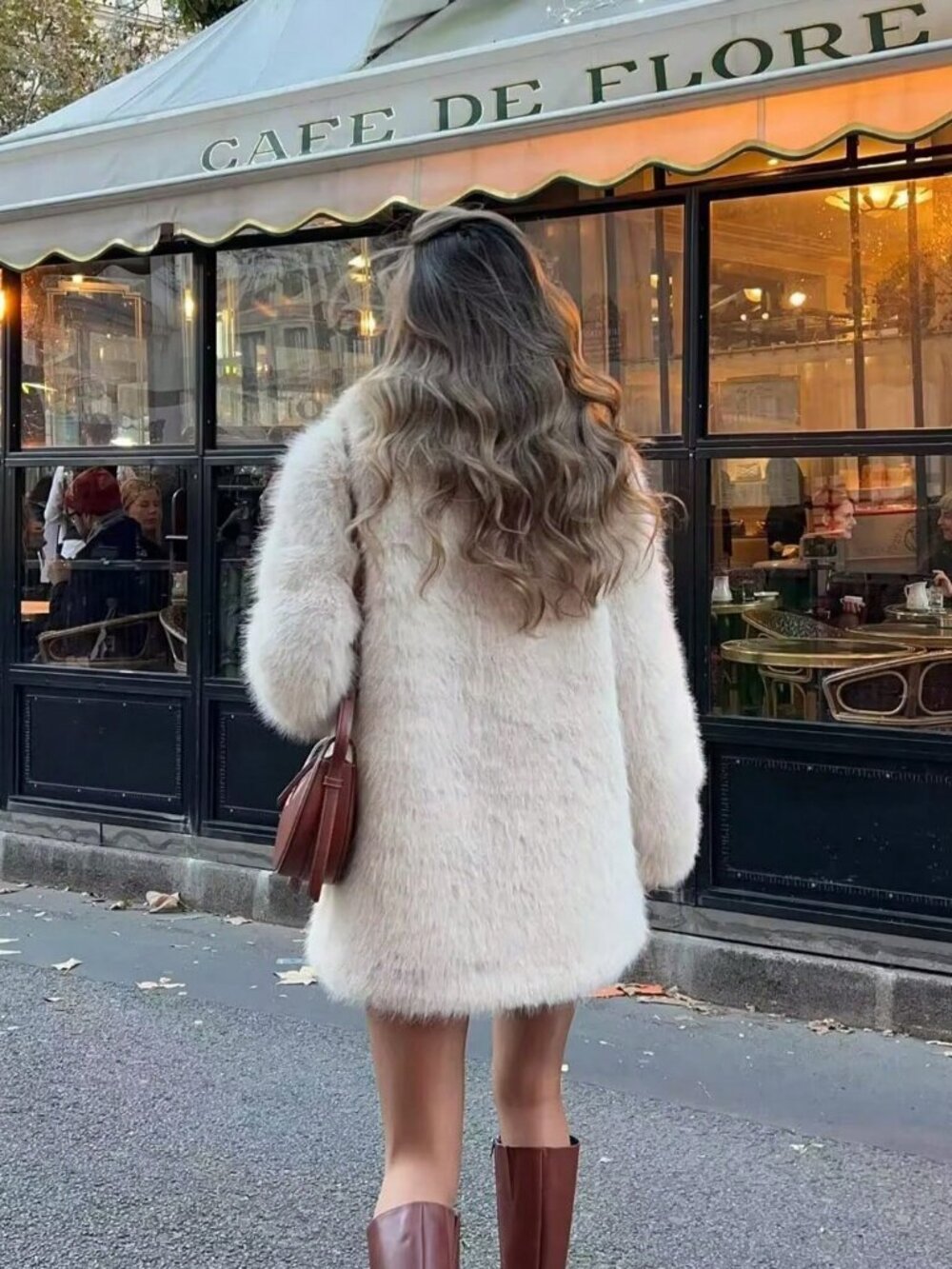 Beige womens Oversize Faux Fur teddy Coat - Picture 6 of 9